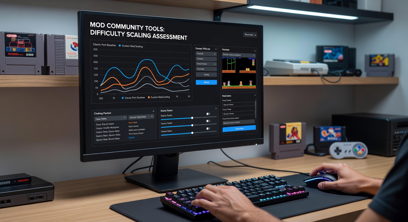 Community mod tools interface showing difficulty sliders applied to a classic console port running on a modern PC emulator