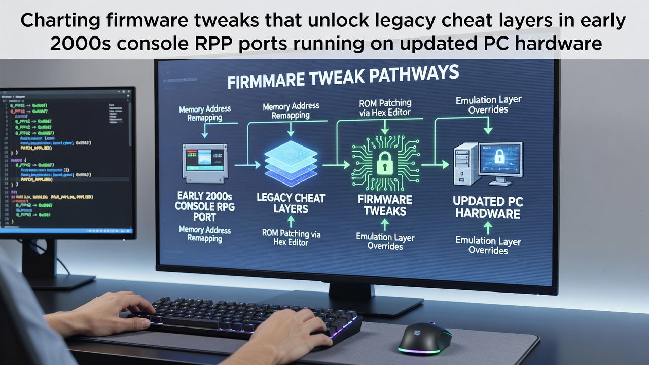Diagram showing firmware modification layers for early 2000s console RPG emulation on modern PC systems
