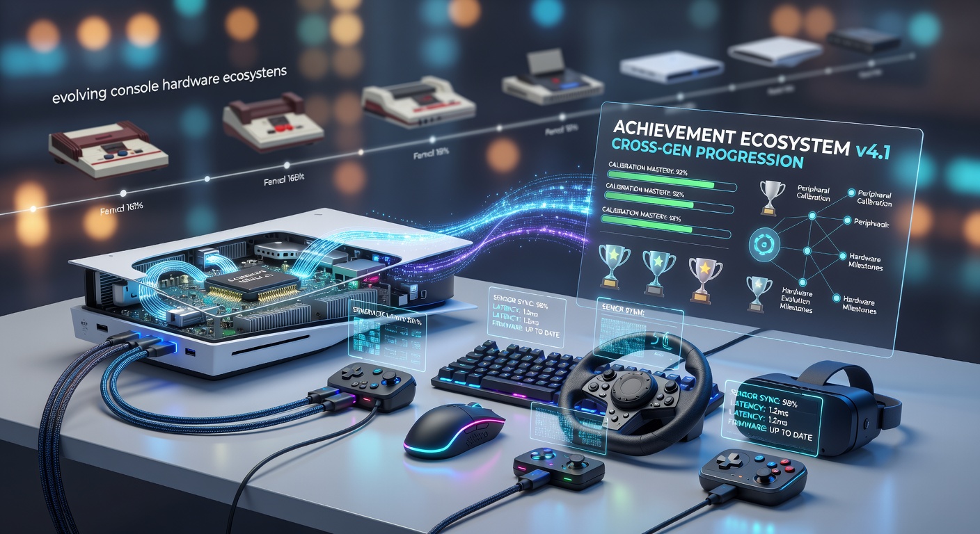 Console peripherals connected to calibration software interfaces on modern hardware setups