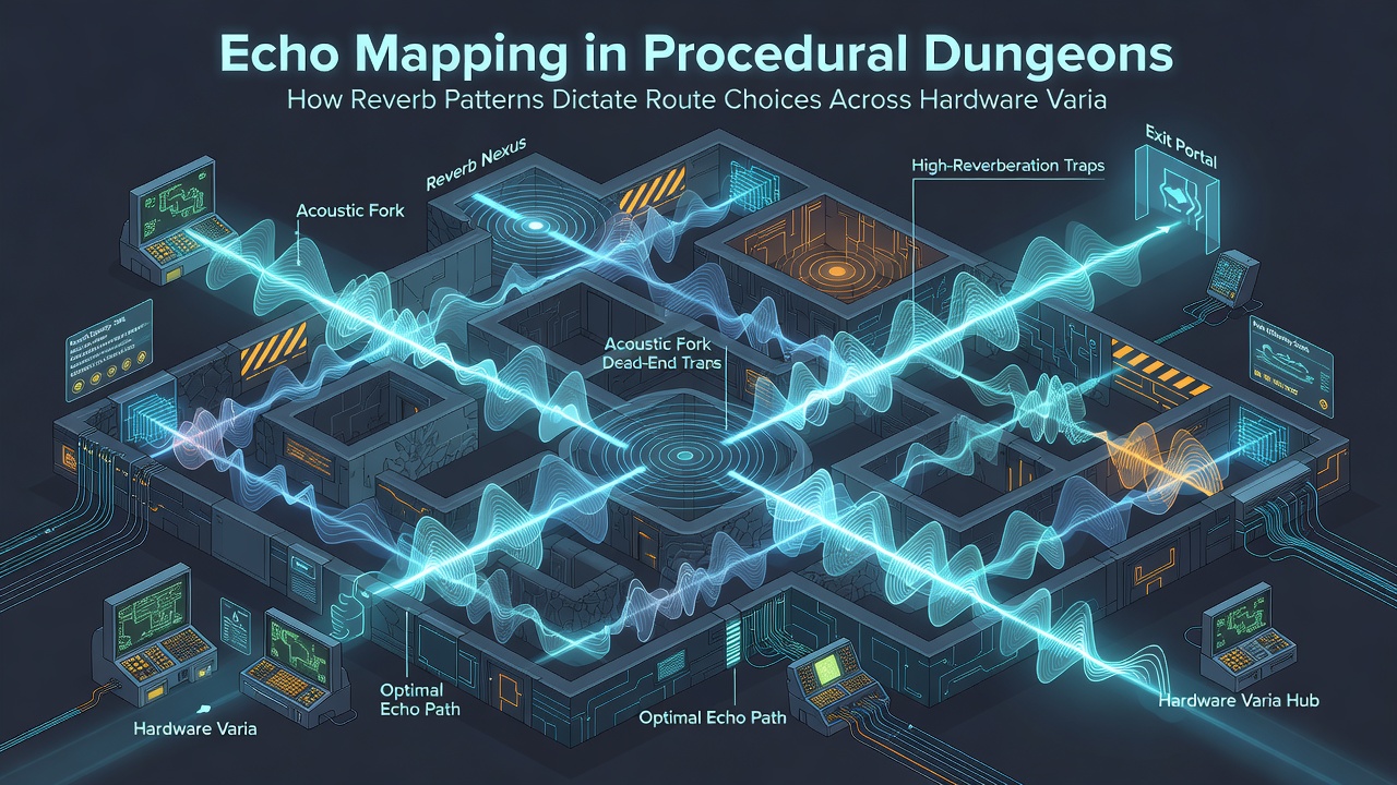 Diagram illustrating reverb pattern analysis and route selection across multiple hardware platforms in procedural environments