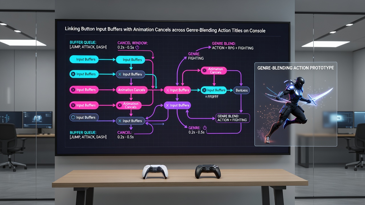 Split-screen view comparing animation cancel timing on PlayStation and Xbox controllers in an action game