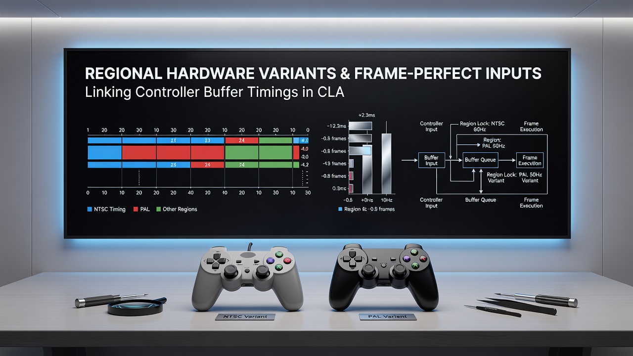 Side-by-side comparison of frame timing graphs for fighting game inputs on different regional console variants