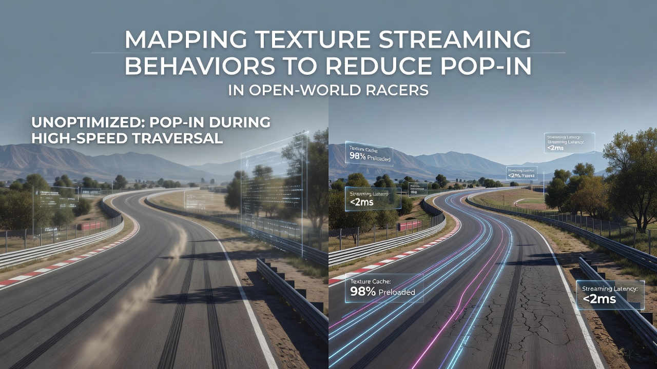 Texture streaming visualization showing data flow during high-speed traversal in an open-world racing environment