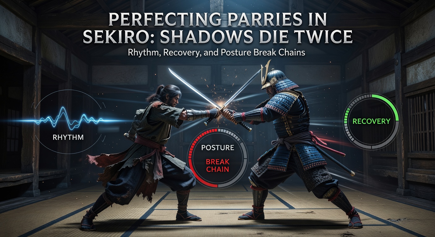 Slow-motion capture of a posture break chain on the Guardian Ape, Wolf mid-deathblow after a flurry of deflect sparks