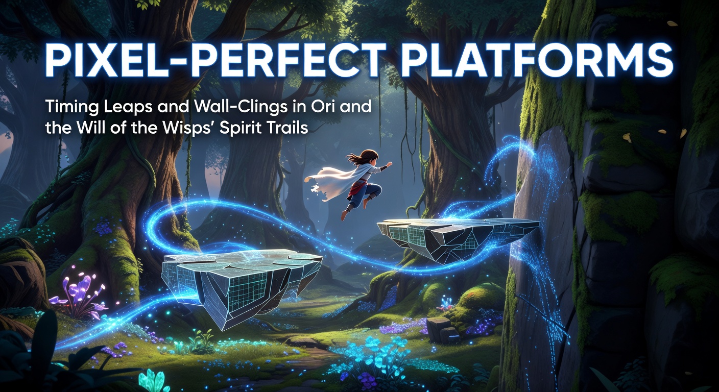 Ori navigating a narrow ledge in Spirit Trails with precise wall-cling and leap timing