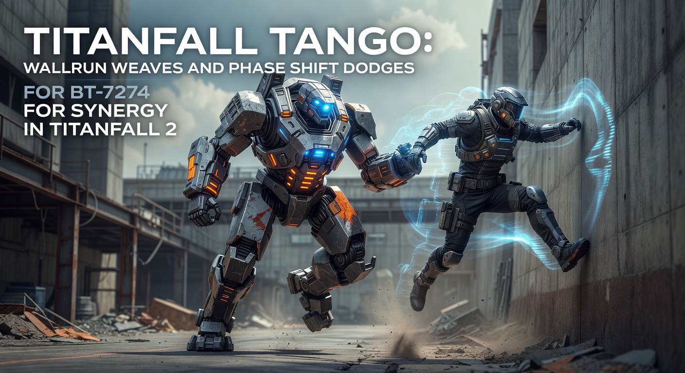 Pilot executing a wallrun weave while phasing toward BT-7274 in Titanfall 2 multiplayer arena, capturing mid-dodge synergy